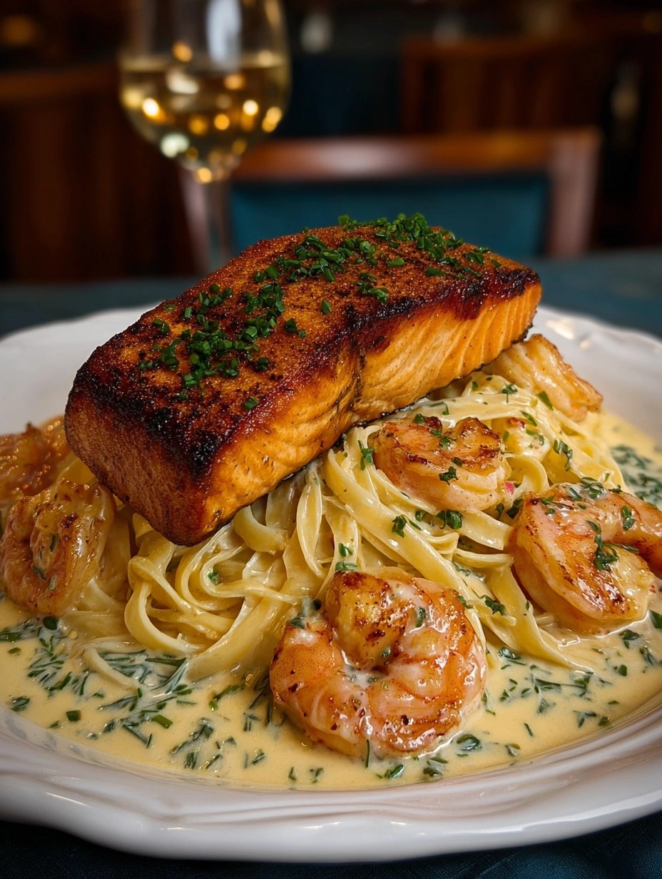 Creamy Cajun Salmon & Shrimp Alfredo