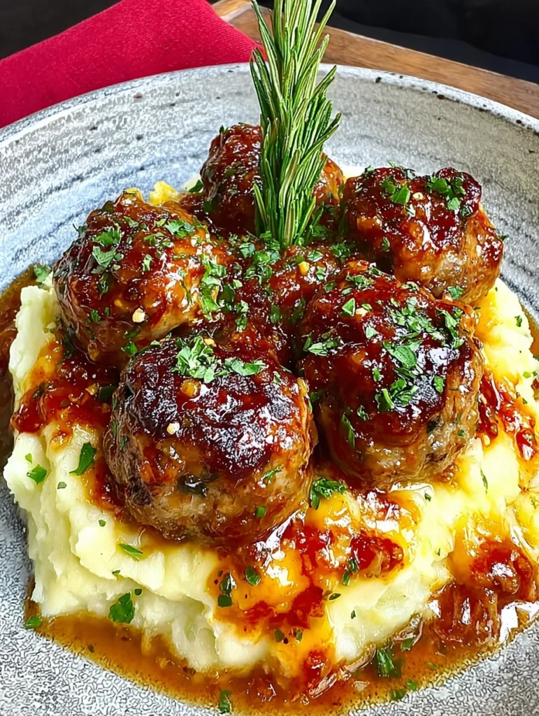 Savory Meatballs with Garlic Mashed Potatoes