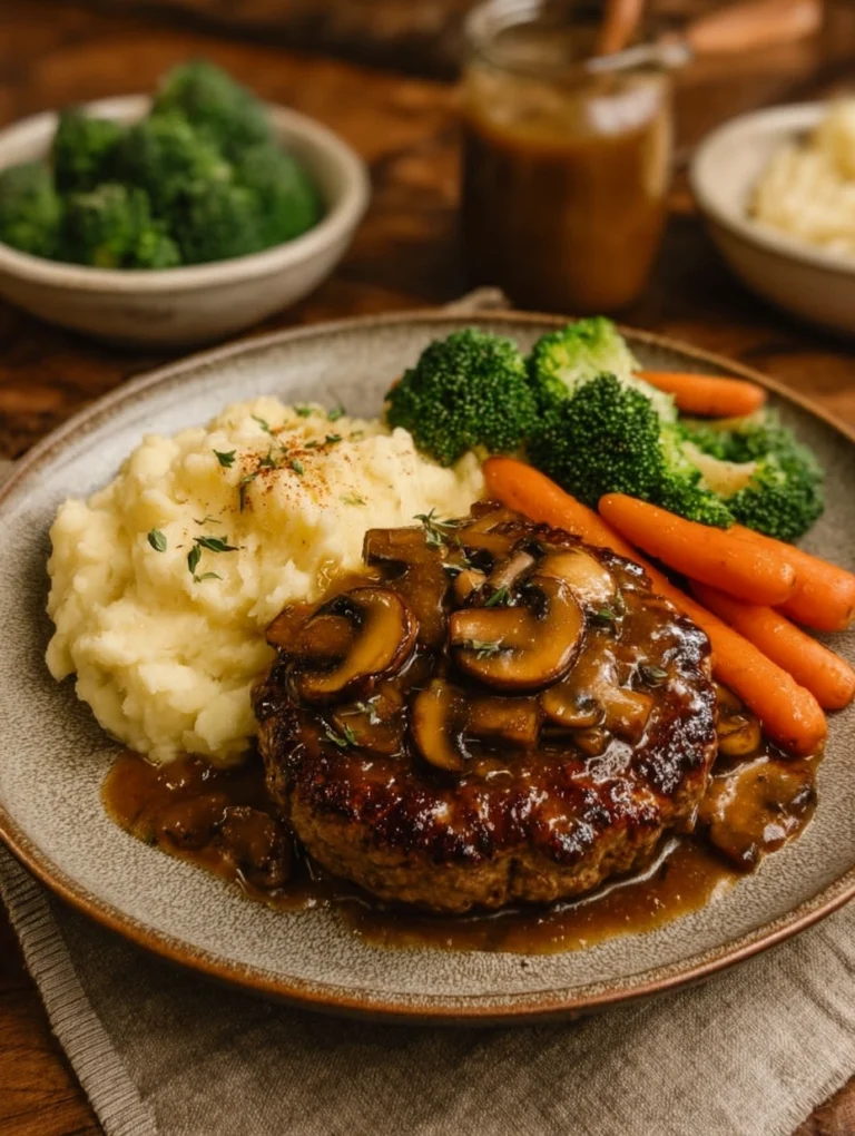 Salisbury Steak with Mushroom Gravy Mashed Potatoes