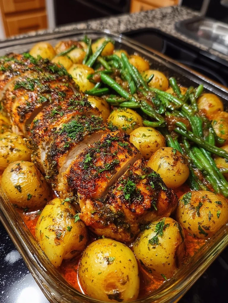 Garlic Herb Roasted Chicken with Baby Potatoes & Green Beans