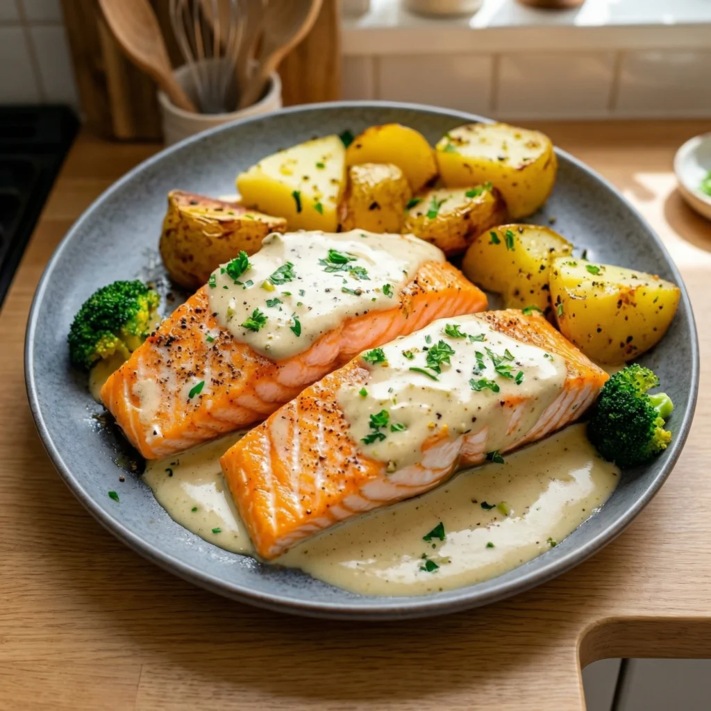 Easy Salmon with Creamy White Wine Sauce