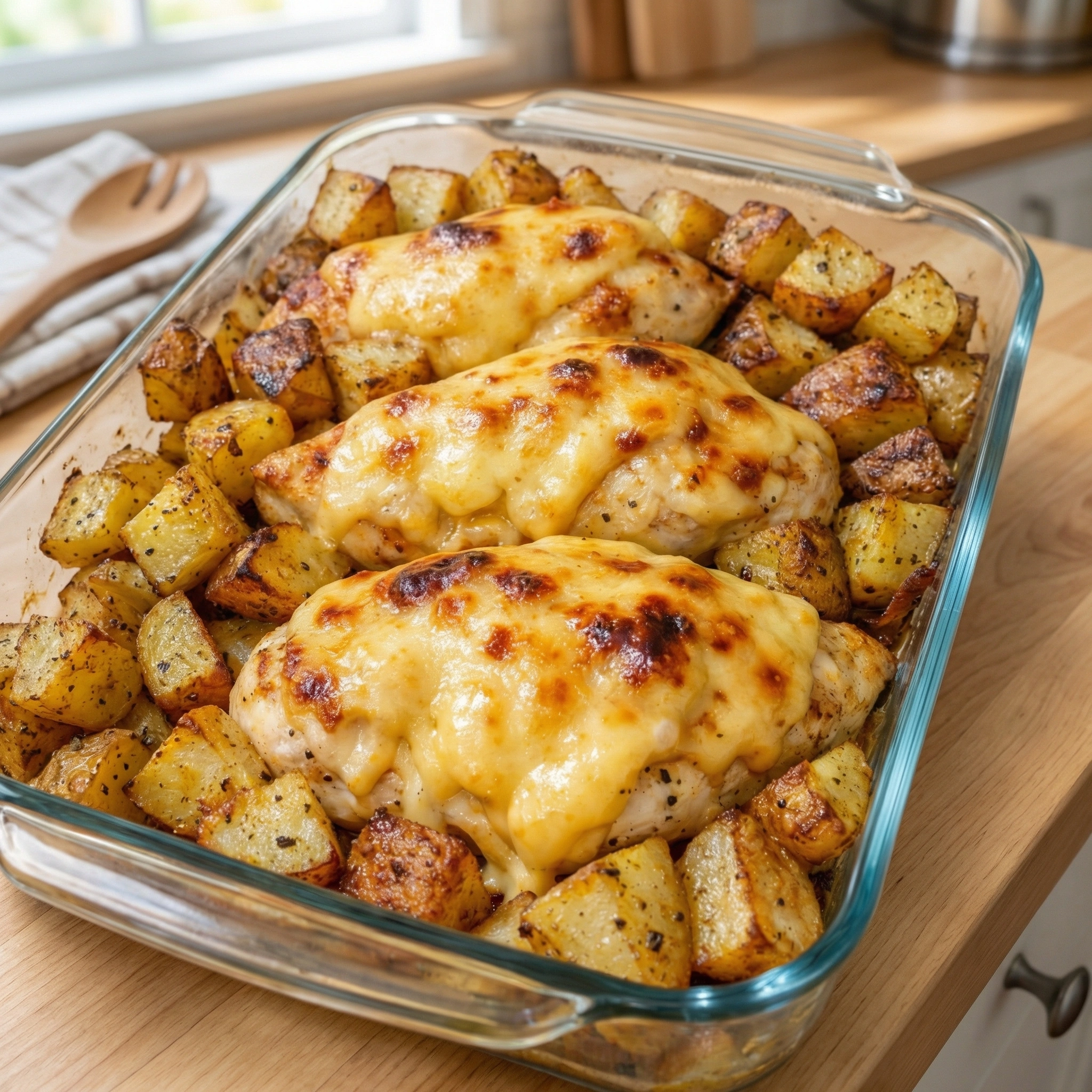 Cheesy Baked Chicken with Roasted Potatoes
