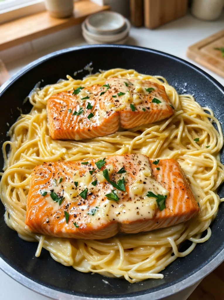 Creamy Garlic Parmesan Salmon Pasta