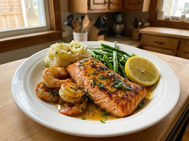 Lemon Garlic Butter Salmon & Shrimp Plate