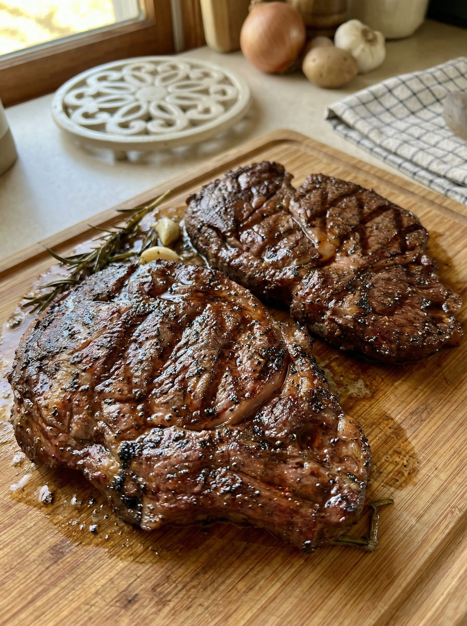 Cast-Iron Garlic Rosemary Ribeye Steaks