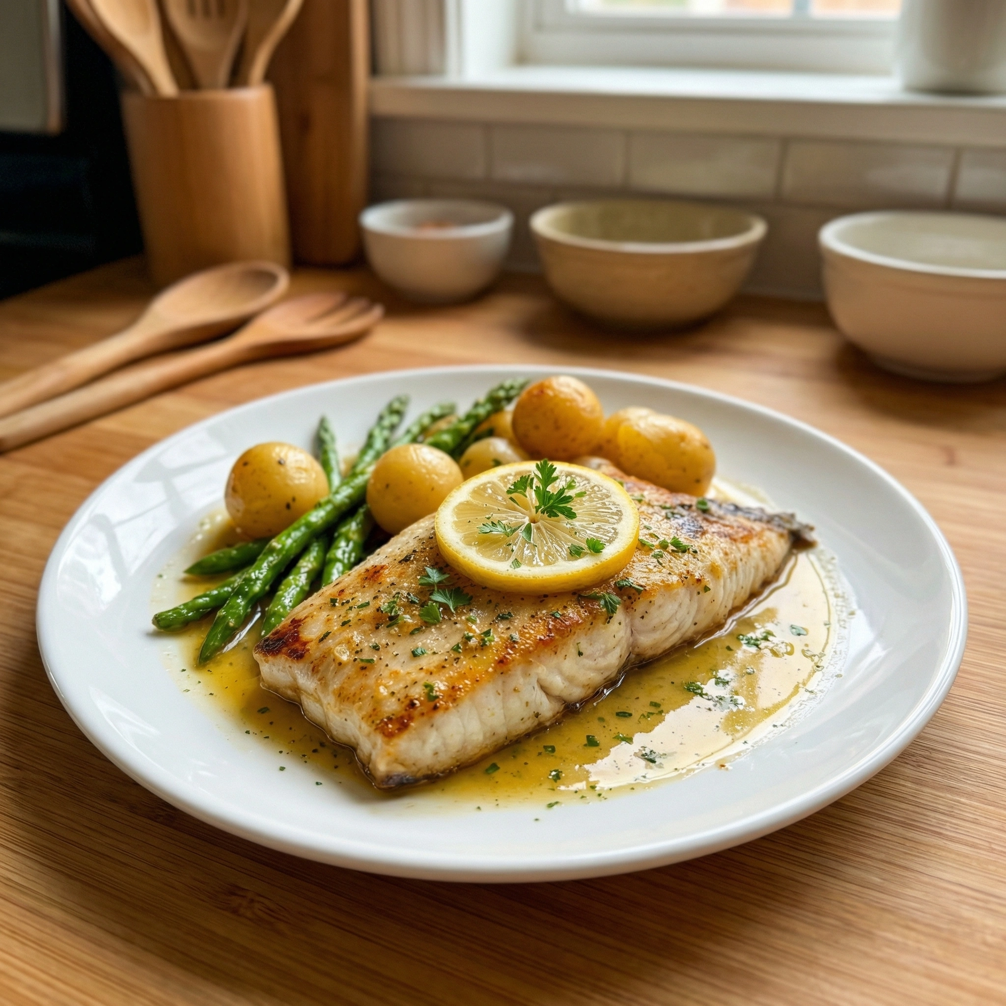 Lemon Butter White Fish with Baby Potatoes