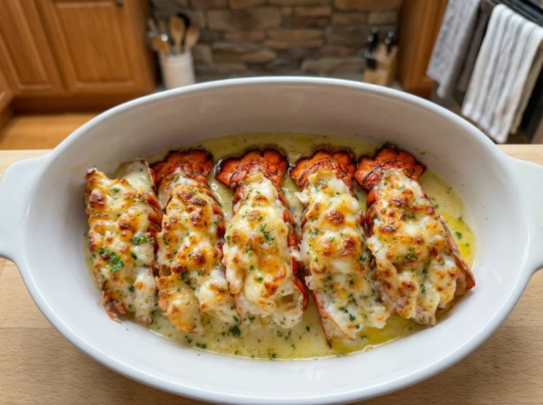 Cheesy Garlic Butter Baked Lobster Tails