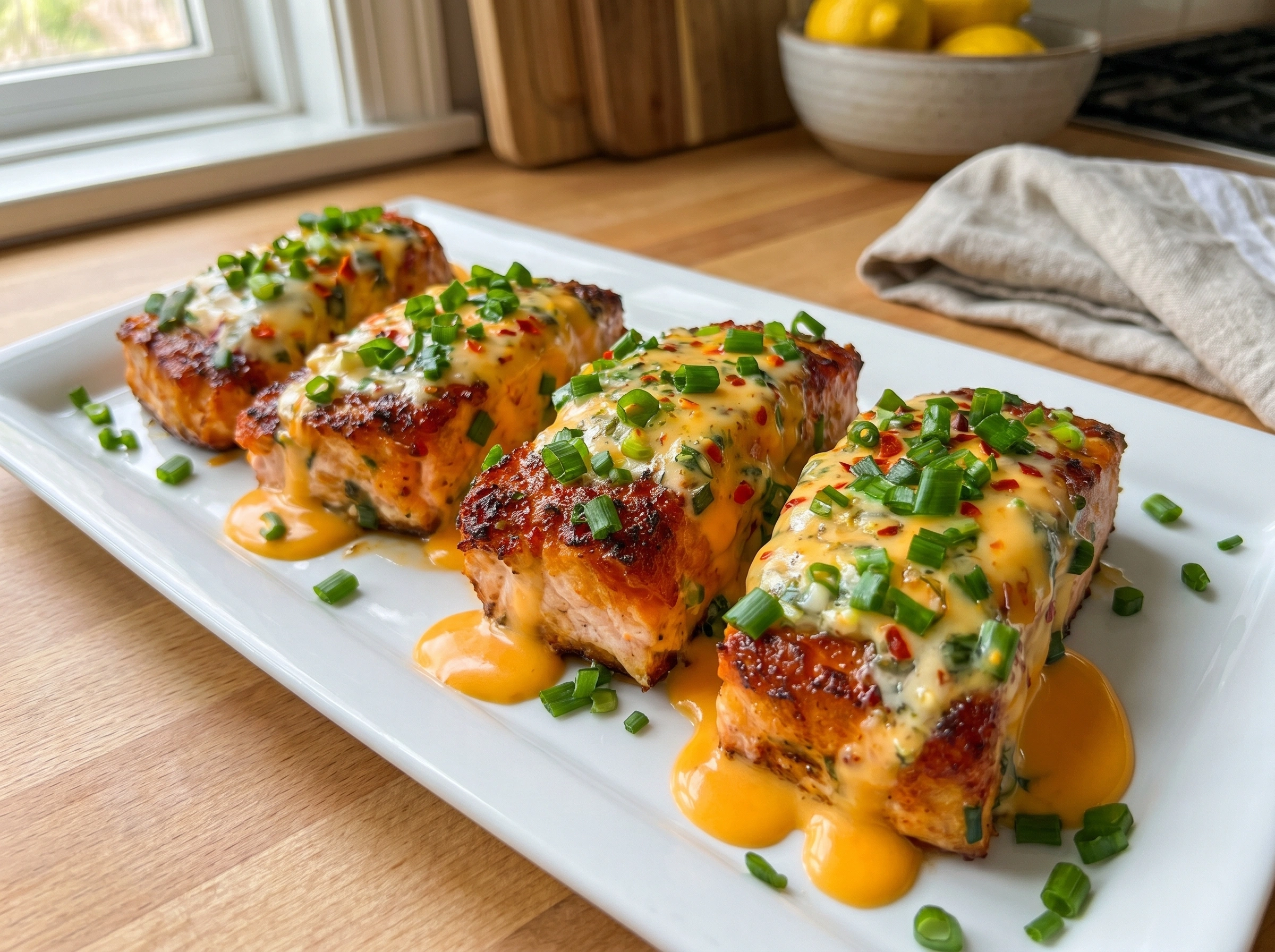 Crispy Salmon Bites with Spicy Cream Sauce