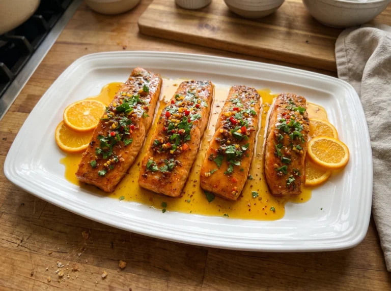 Orange Glazed Salmon with Chili and Herbs