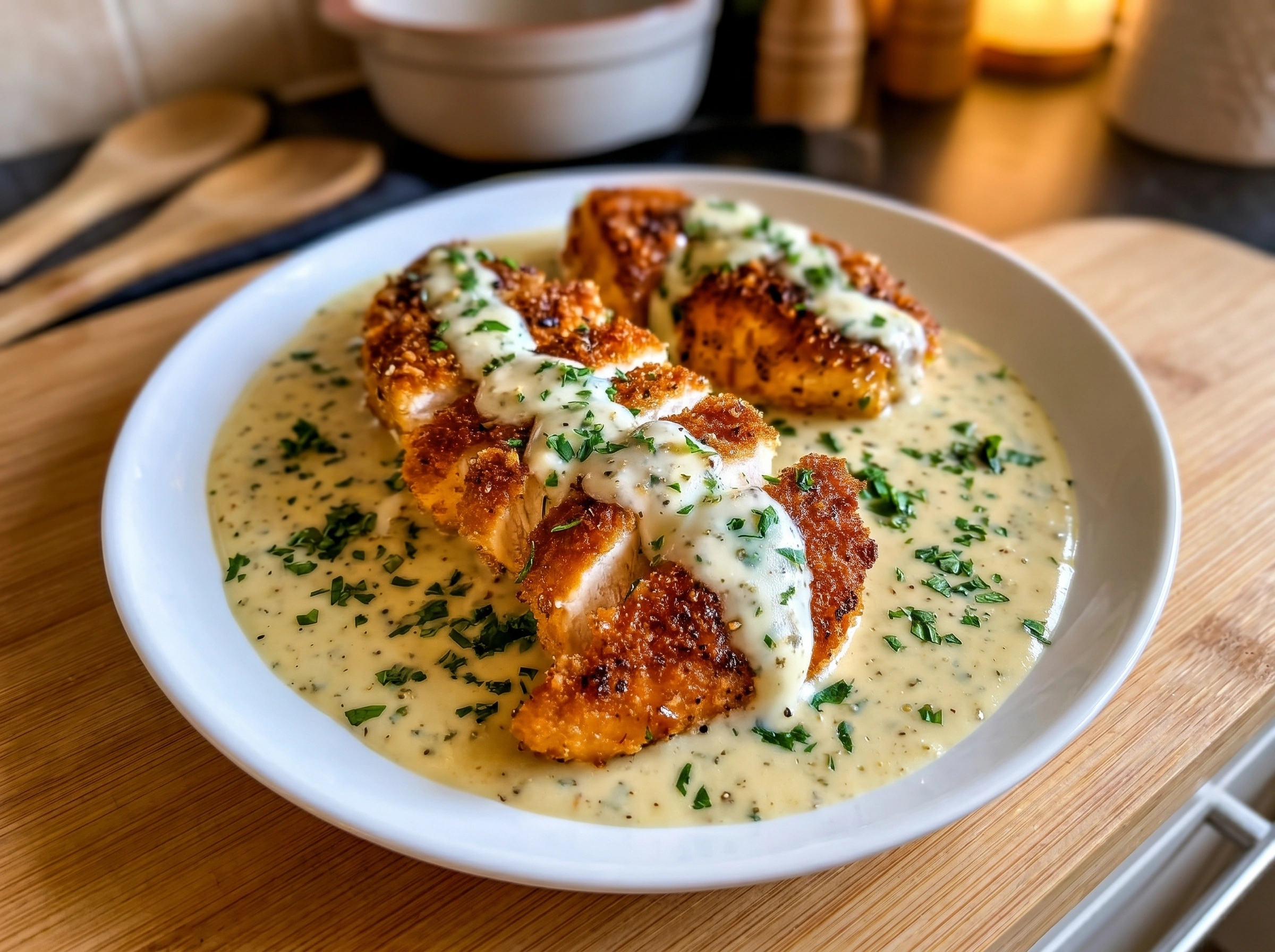 Crispy Chicken with Creamy Herb Sauce