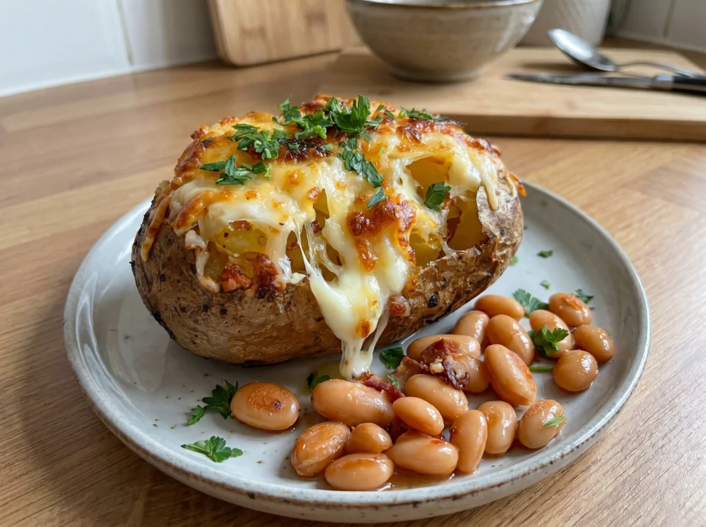 Cheesy Baked Potato with Beans