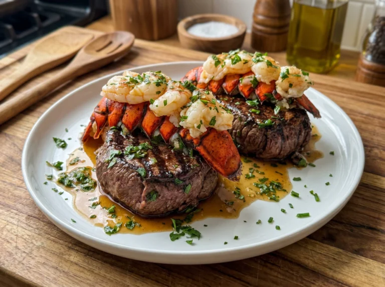 Garlic Butter Steak and Lobster Tails