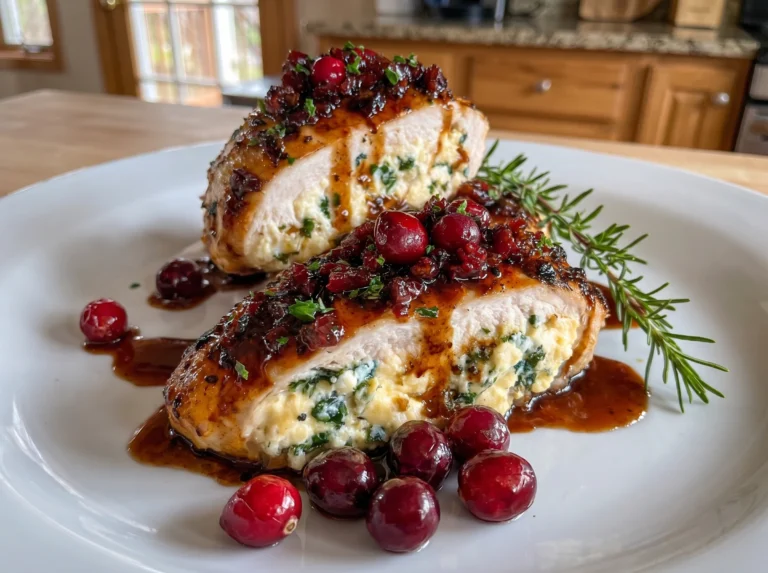 Cranberry Cream Cheese Stuffed Chicken with Herb Glaze