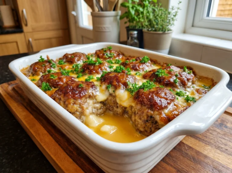 Cheesy Garlic Butter Meatball Bake
