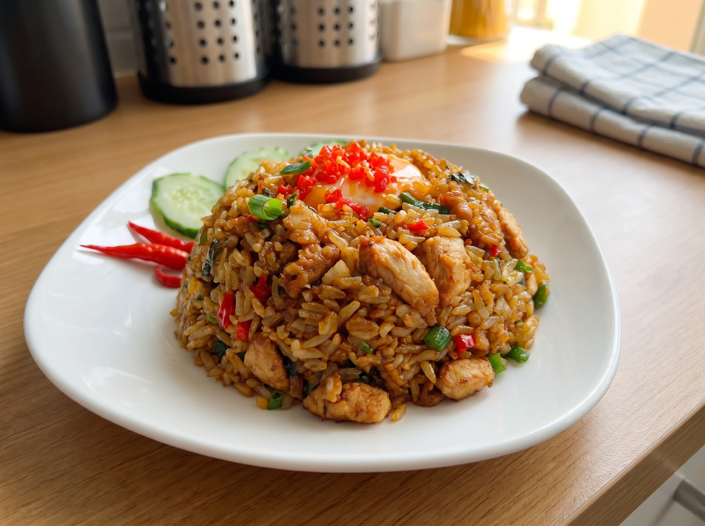 Spicy Chicken Fried Rice with Egg Cucumbers