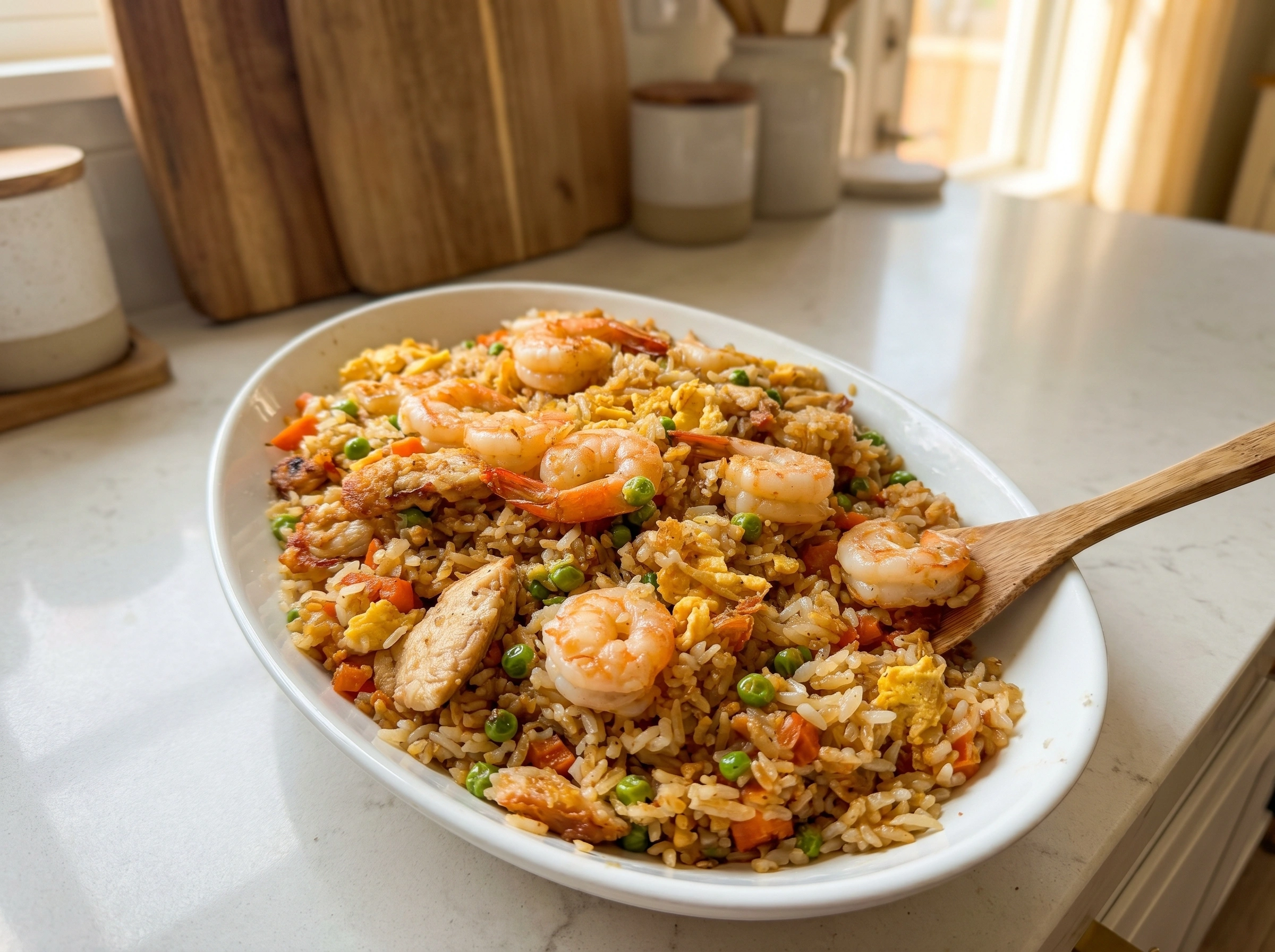 Shrimp Chicken Fried Rice with Vegetables