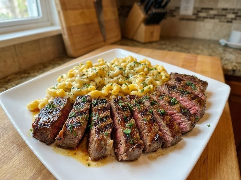 Garlic Butter Steak with Creamy Mac