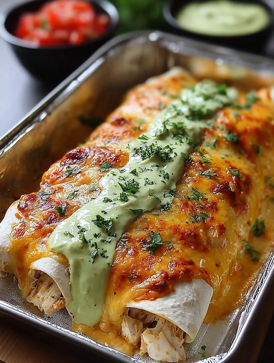 Cheesy Chicken Enchiladas with Creamy Avocado Sauce