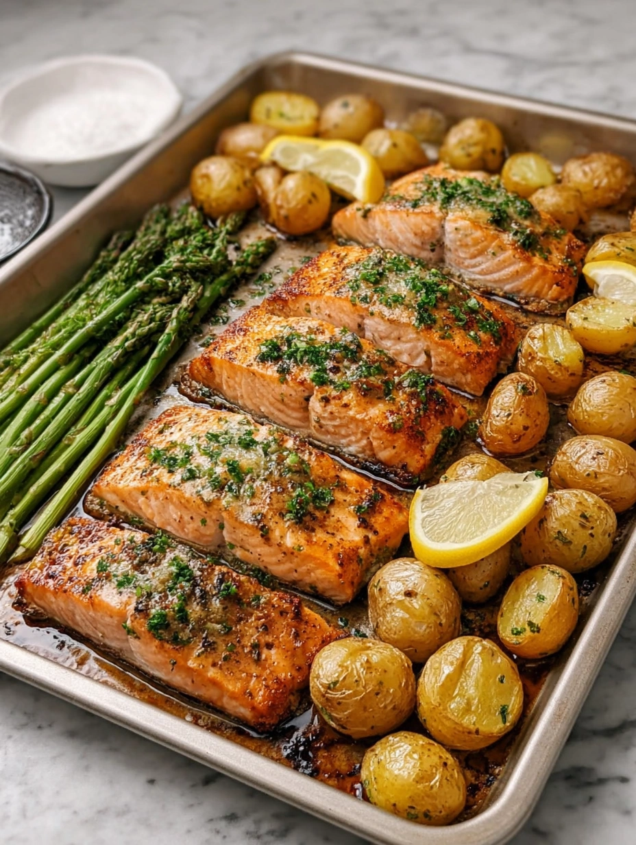 Sheet Pan Garlic Herb Salmon with Baby Potatoes