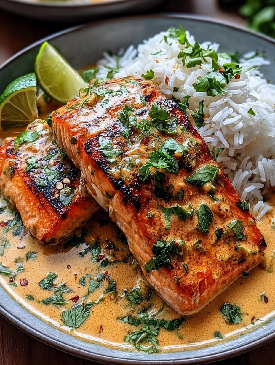 Creamy Garlic Lime Salmon with Rice