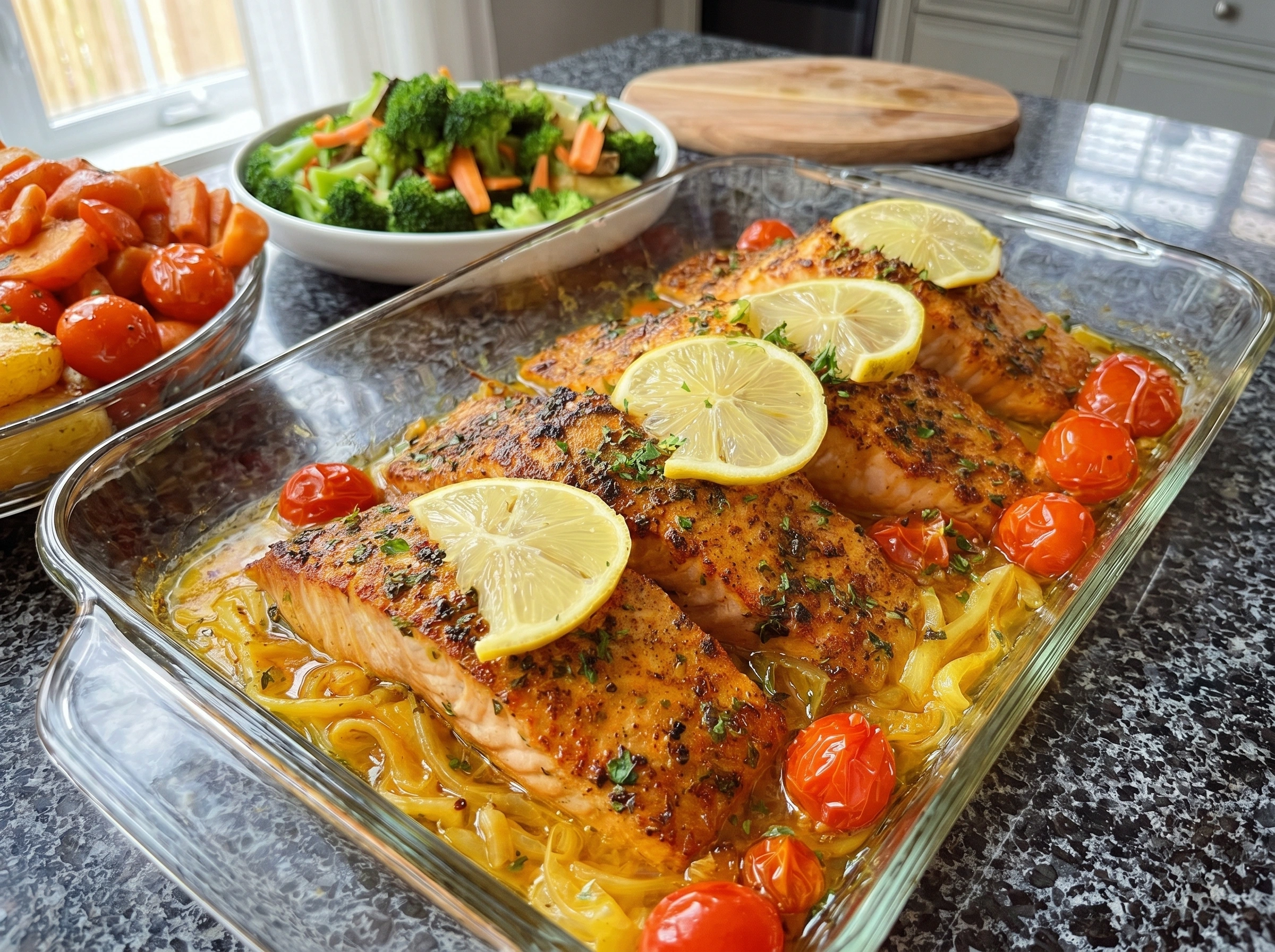 Lemon Garlic Baked Salmon with Roasted Vegetables