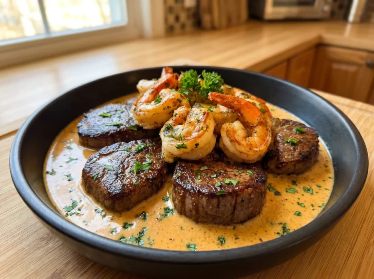 Creamy Garlic Steak Shrimp Skillet