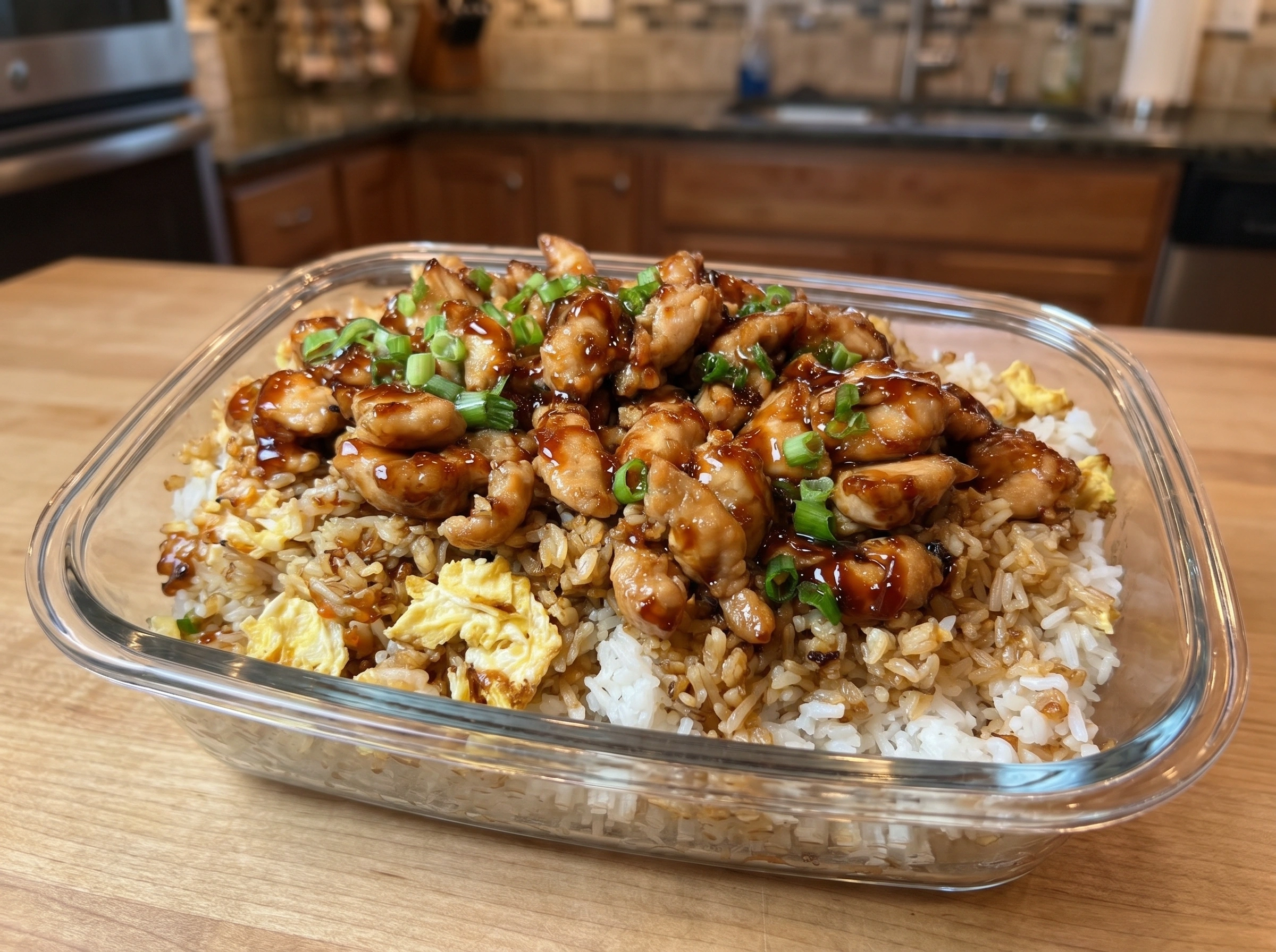 Sticky Garlic Chicken Fried Rice Bowl