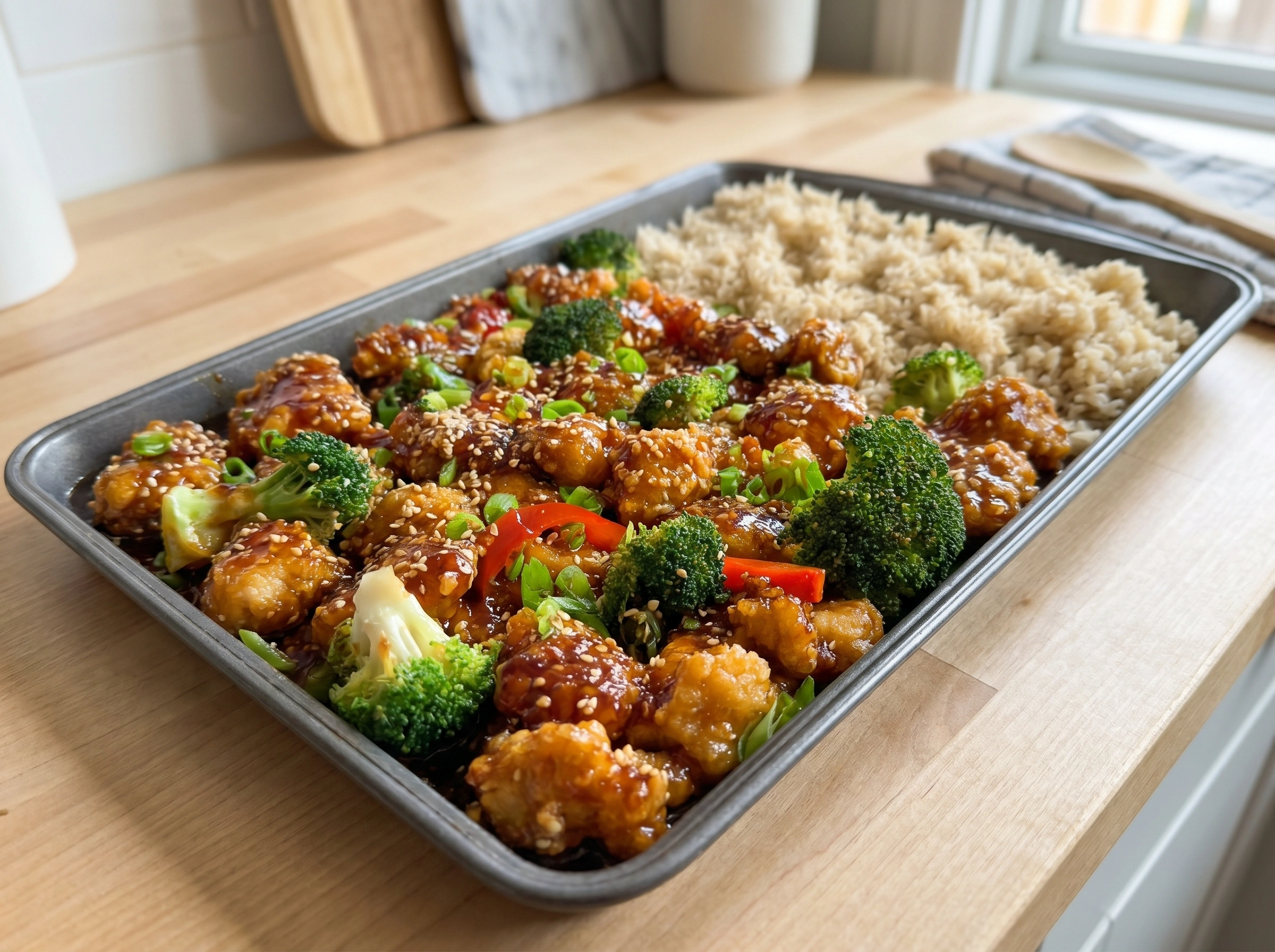 Crispy Orange Chicken with Broccoli Rice