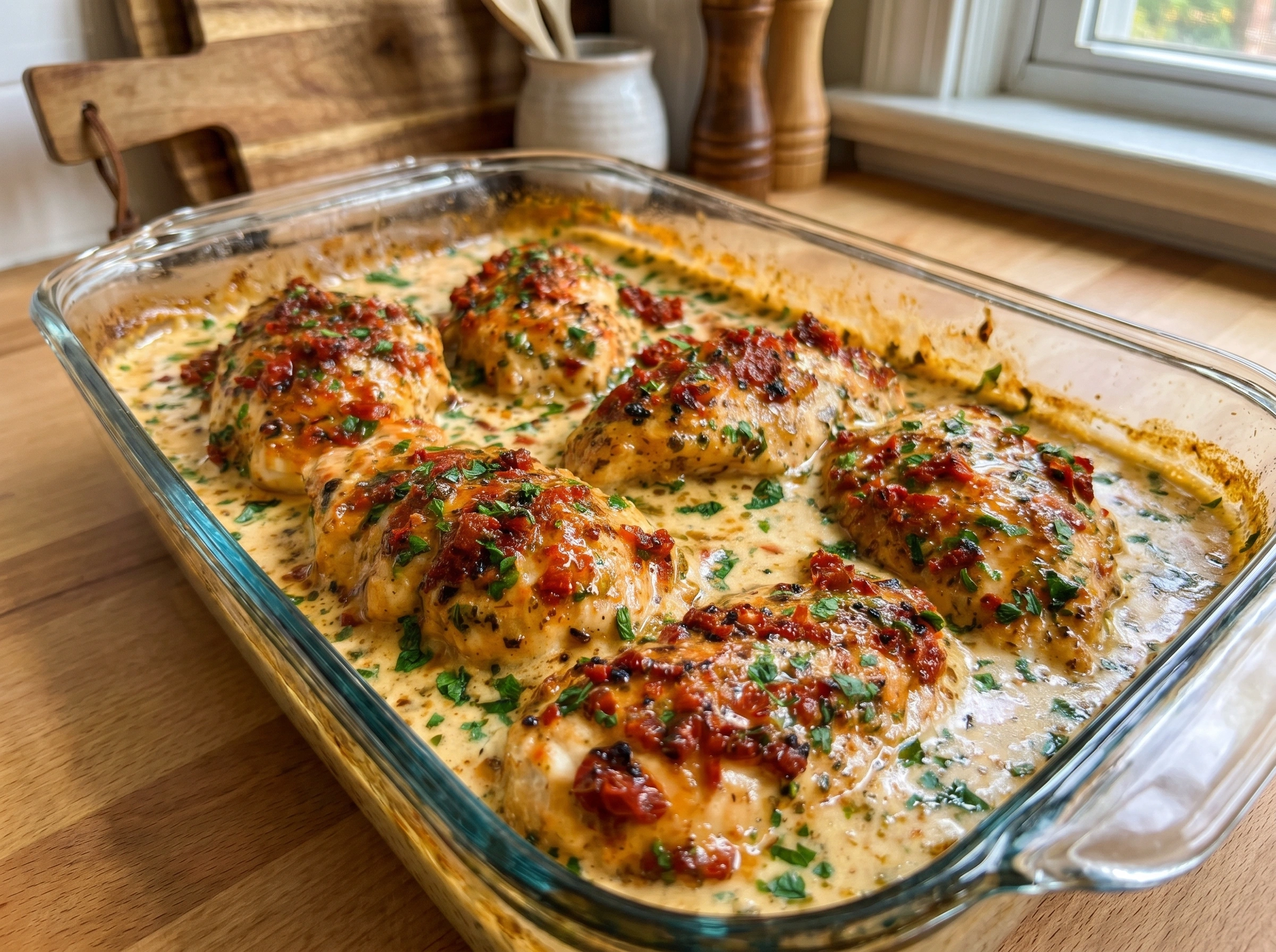 Creamy Tuscan Garlic Chicken Bake
