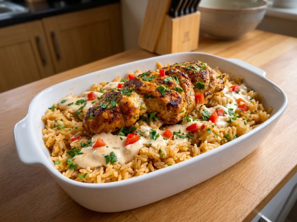 Creamy Cajun Chicken Rice Bake