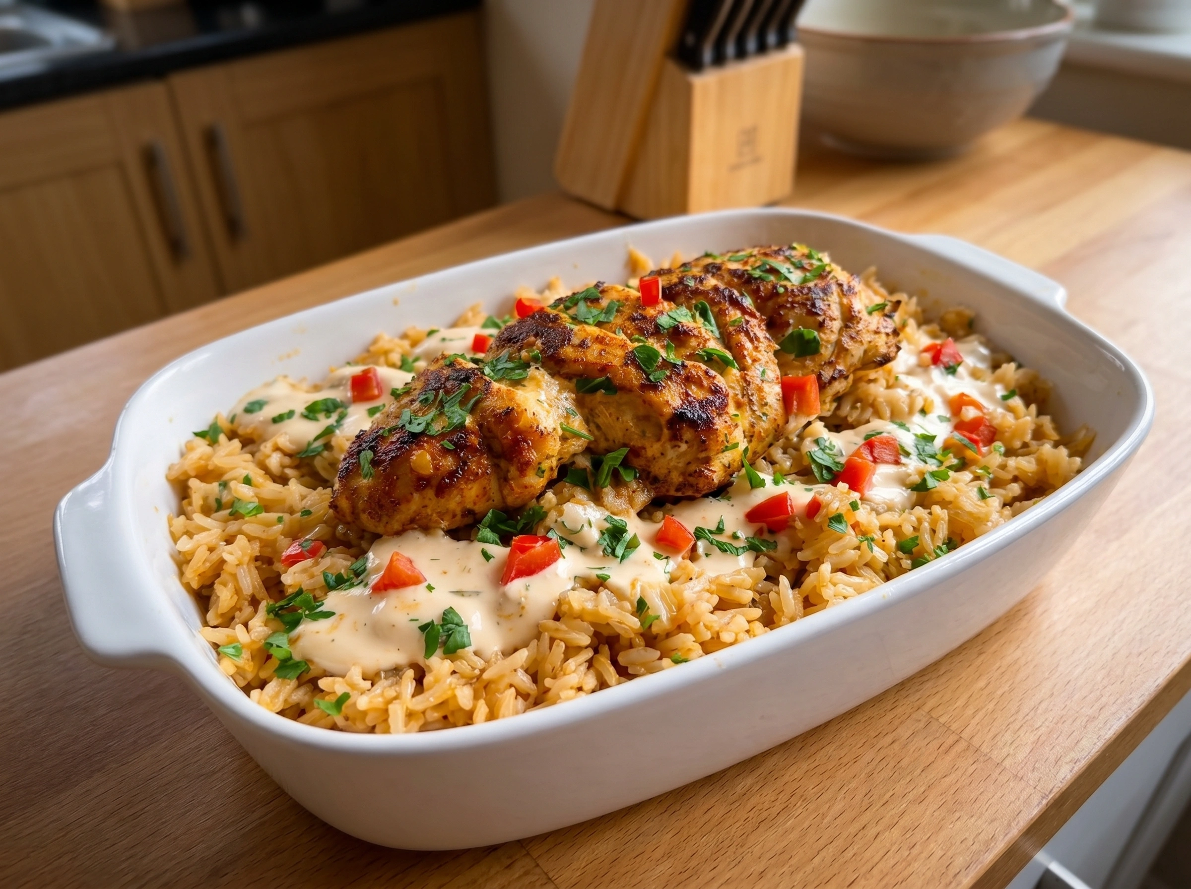 Creamy Cajun Chicken Rice Bake