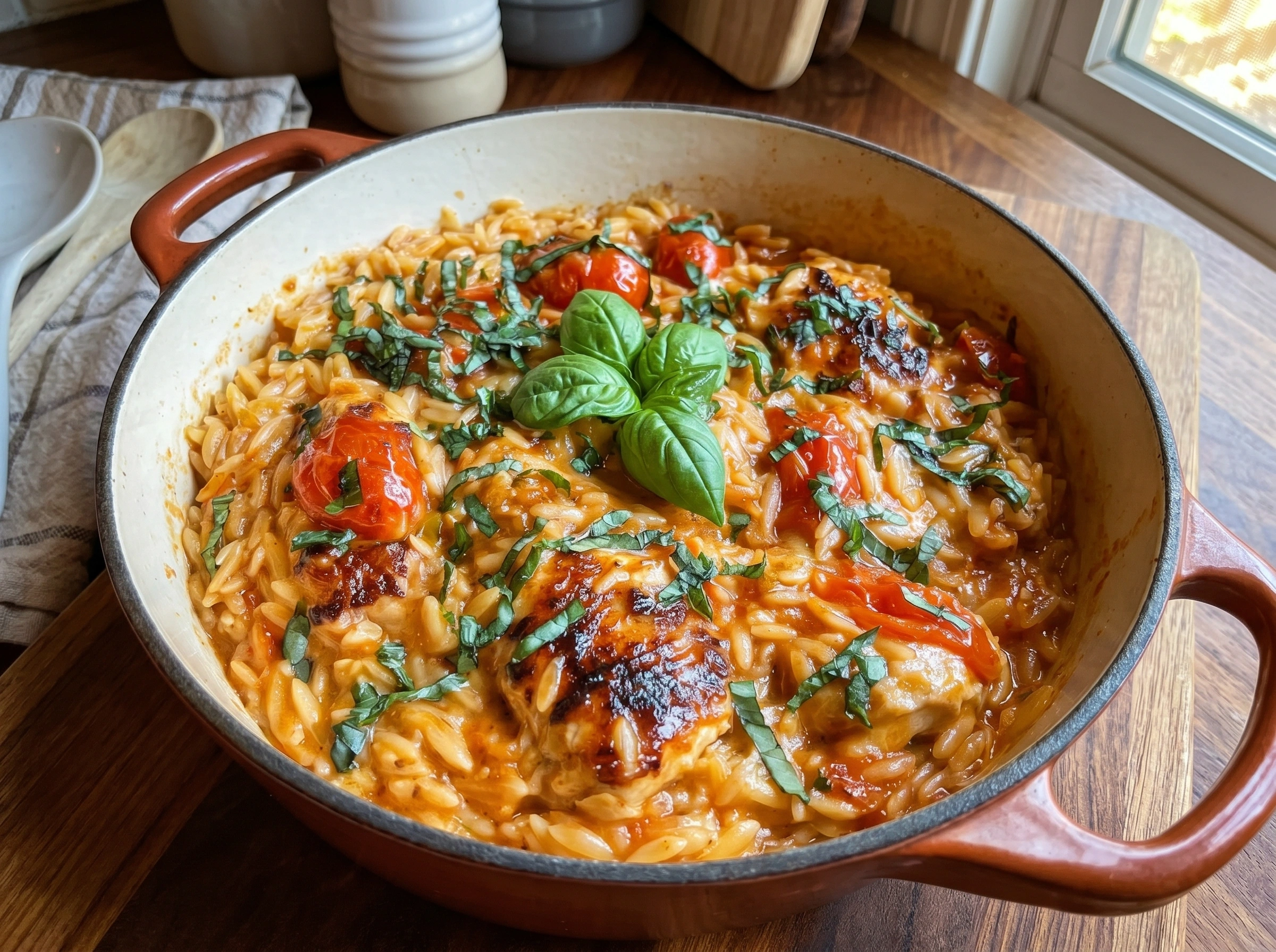 Creamy Tomato Basil Chicken Orzo
