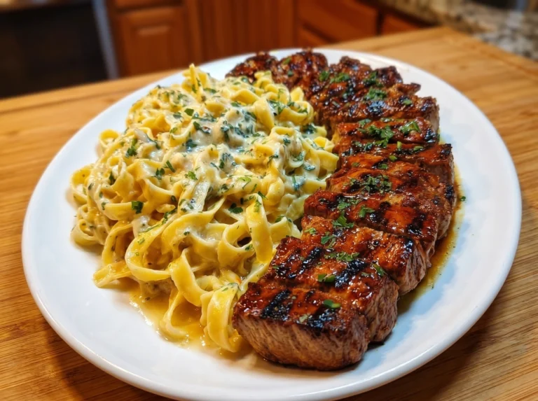 Garlic Butter Steak with Creamy Parmesan Fettuccine