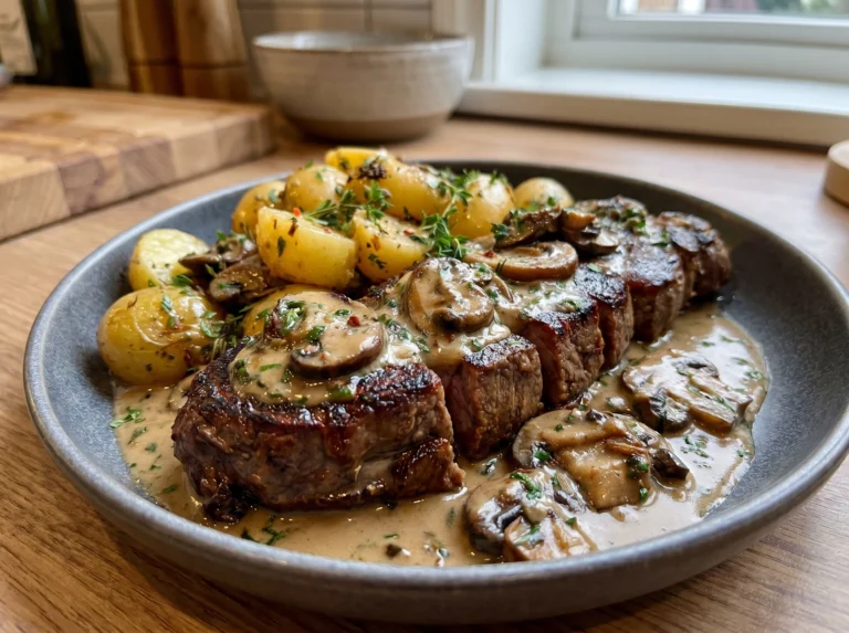 Creamy Mushroom Steak with Garlic Potatoes