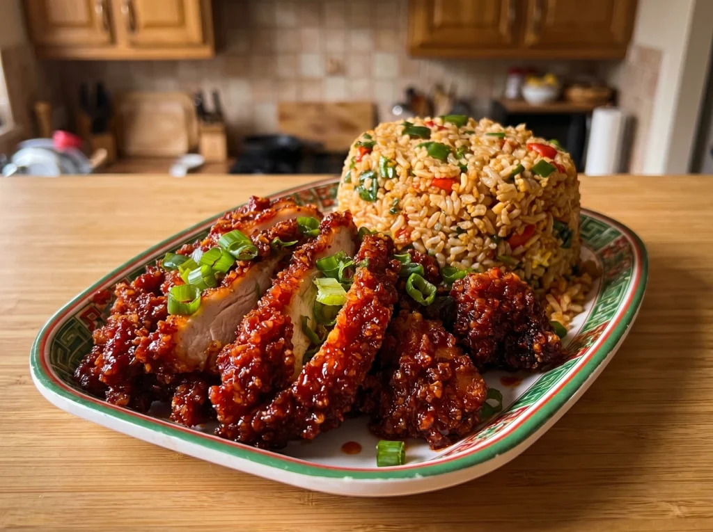 Crispy Chili Chicken with Scallion Fried Rice