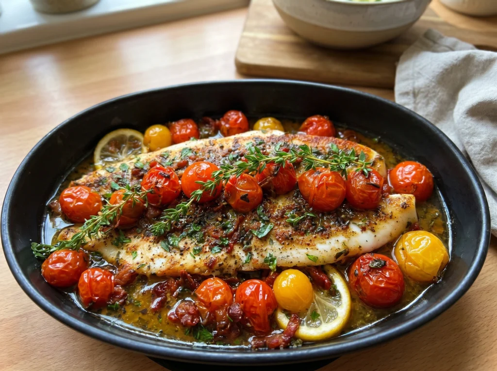 Lemon Herb Baked Fish with Cherry Tomatoes