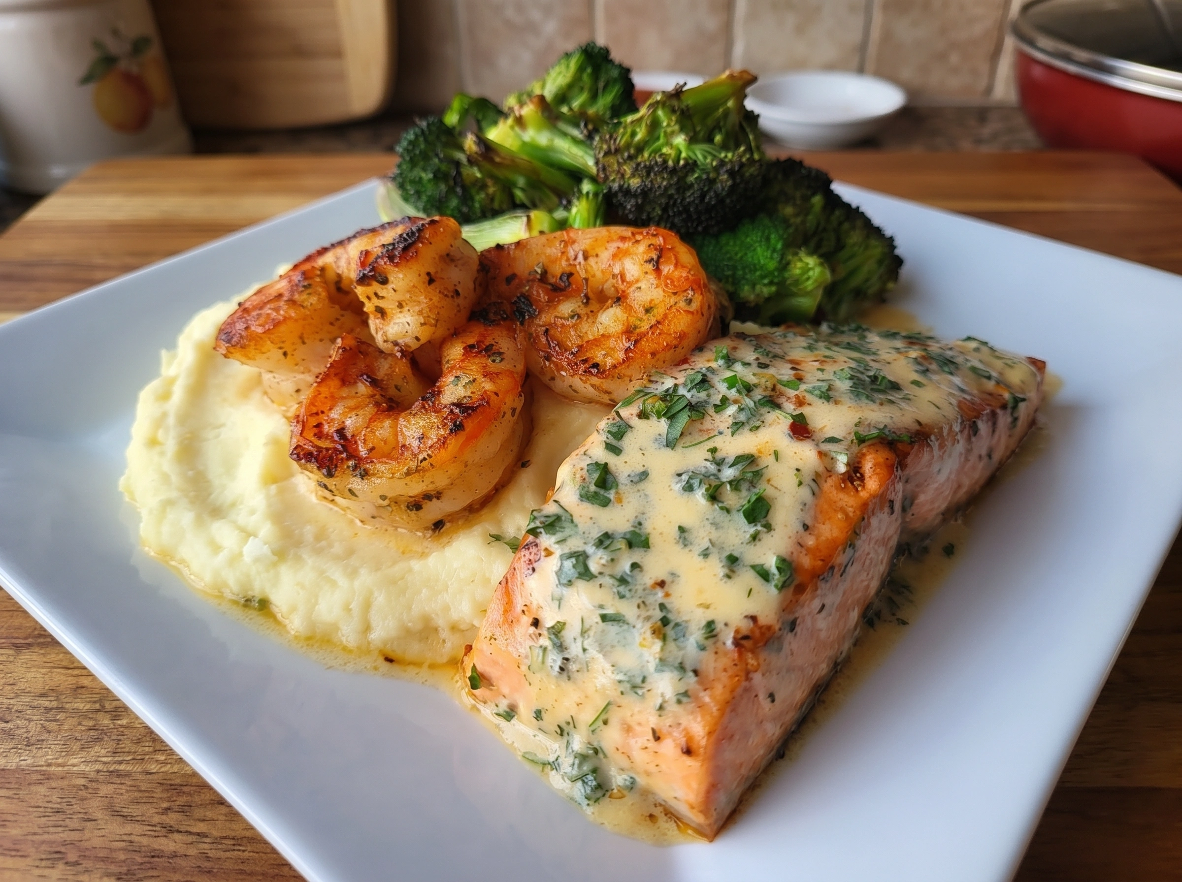 Creamy Garlic Shrimp Salmon Plate
