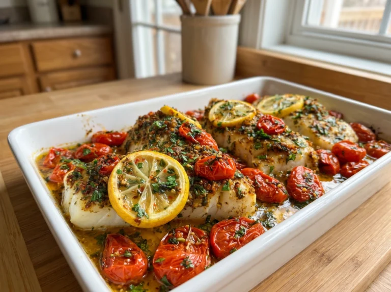Lemon Herb Baked Cod with Roasted Tomatoes