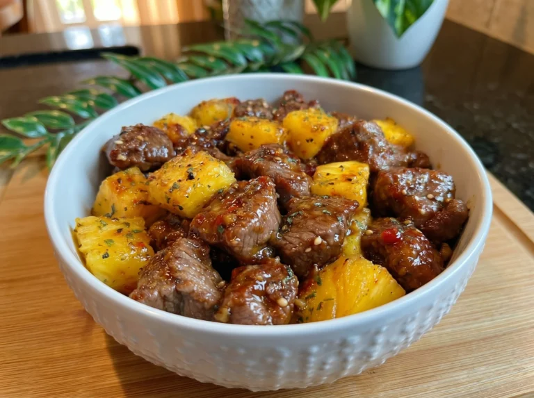 Honey Garlic Steak Bites with Pineapple