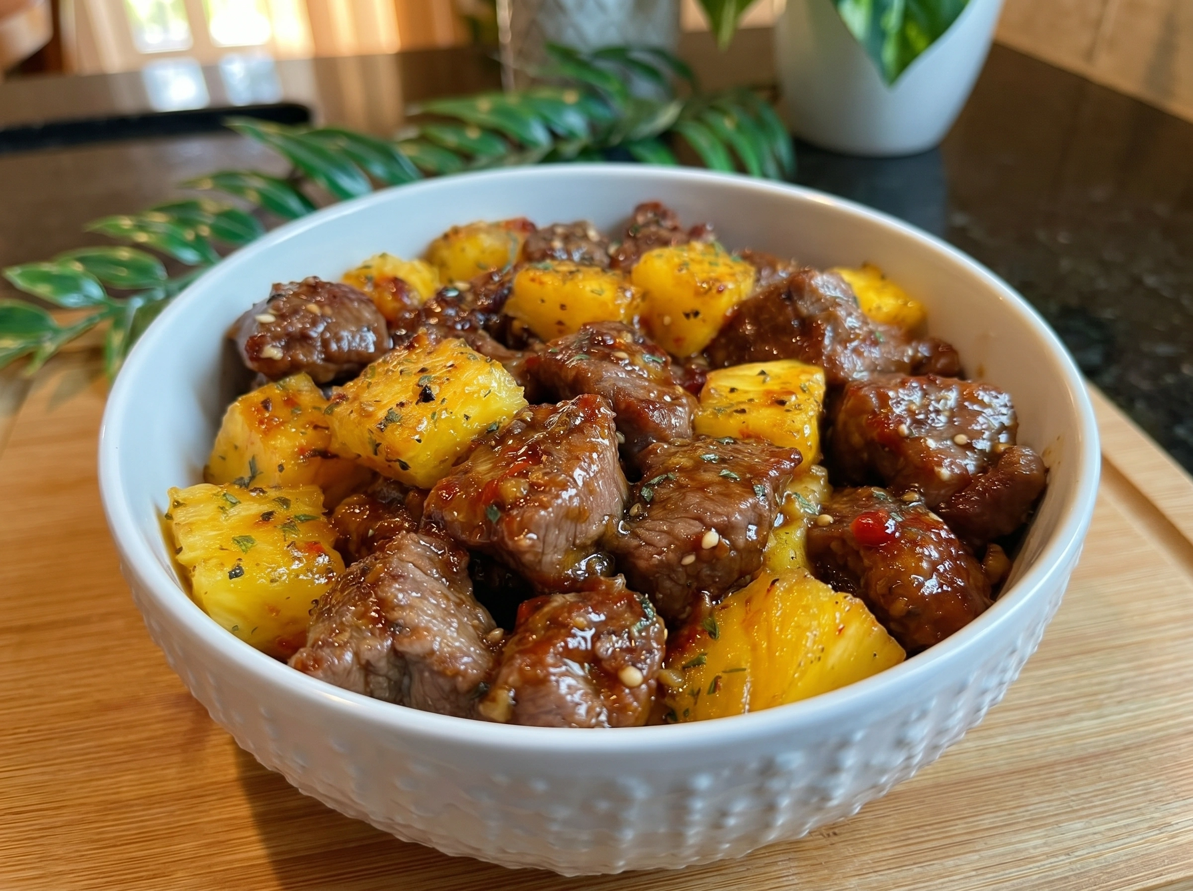 Honey Garlic Steak Bites with Pineapple