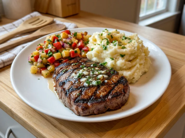 Garlic Butter Grilled Steak with Creamy Mashed Potatoes