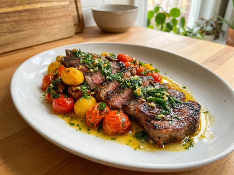Garlic Herb Steak with Burst Tomatoes
