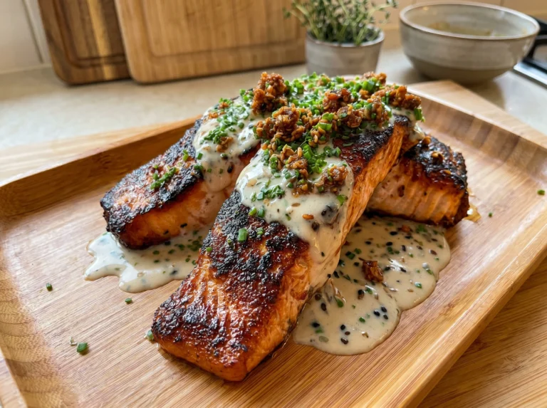 Blackened Salmon with Creamy Garlic Sauce