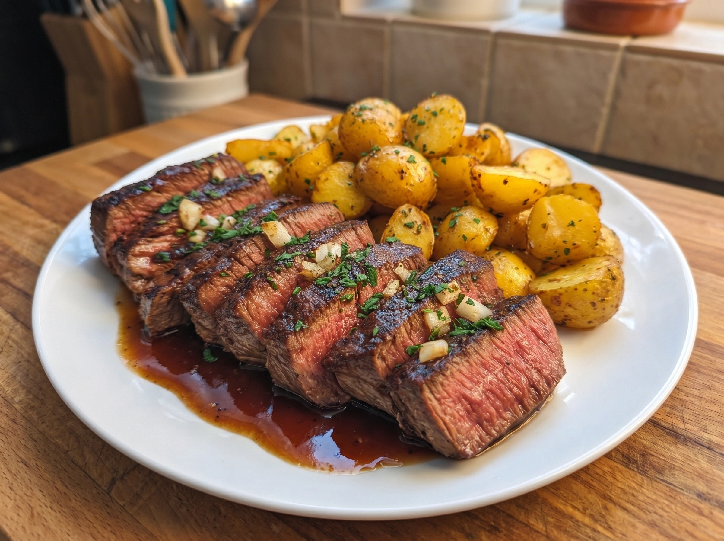 Grilled Steak with Garlic Roasted Potatoes