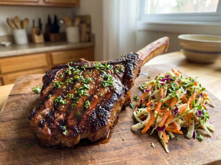 lazed Tomahawk Steak with Fresh Herb Slaw
