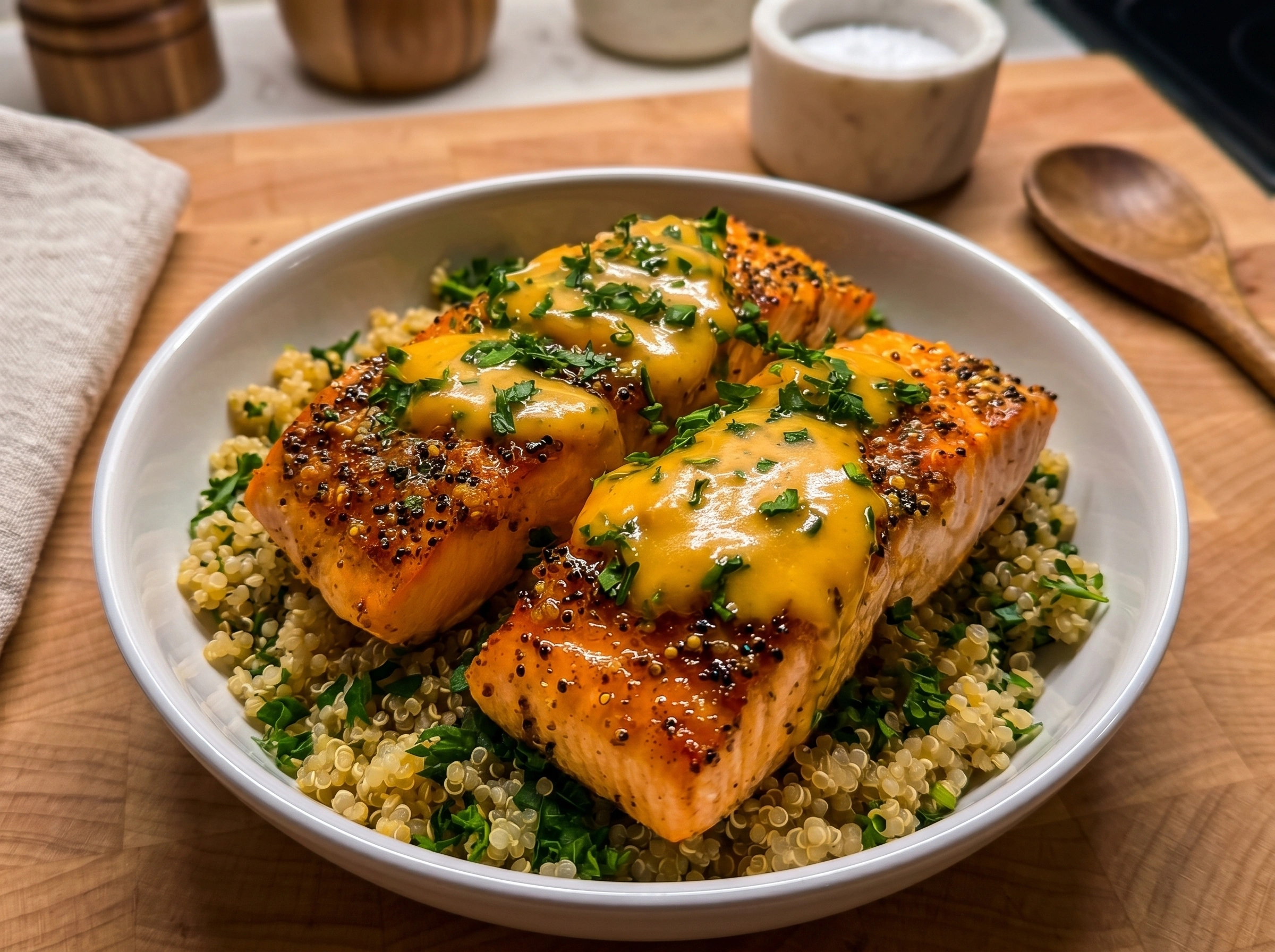 Honey Mustard Salmon over Quinoa