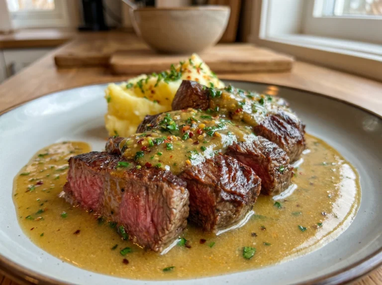 Creamy Peppercorn Steak with Mashed Potatoes