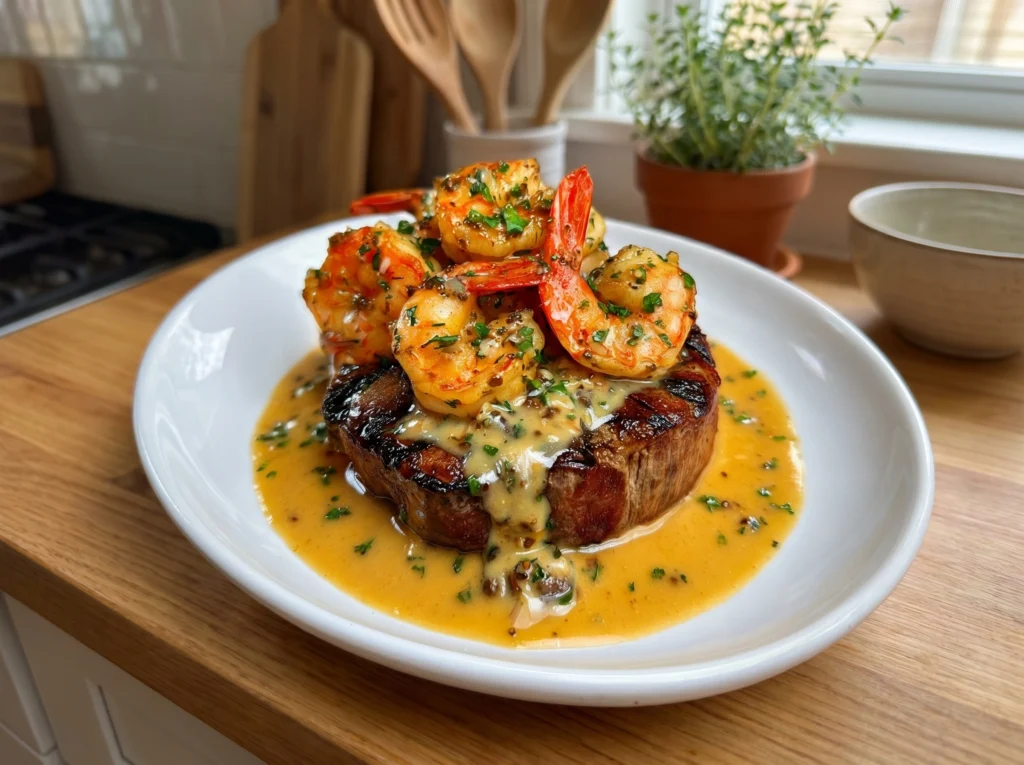 Creamy Garlic Butter Surf & Turf Steak