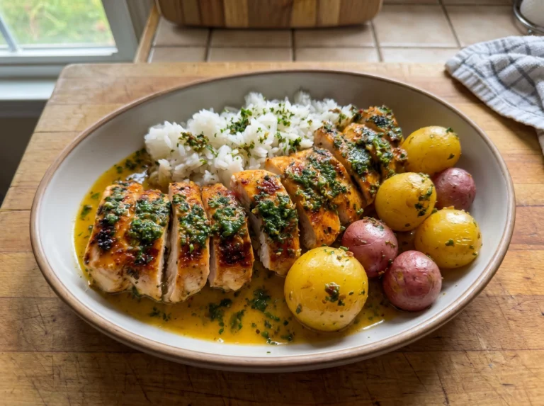Garlic Herb Chicken with Baby Potatoes and Rice