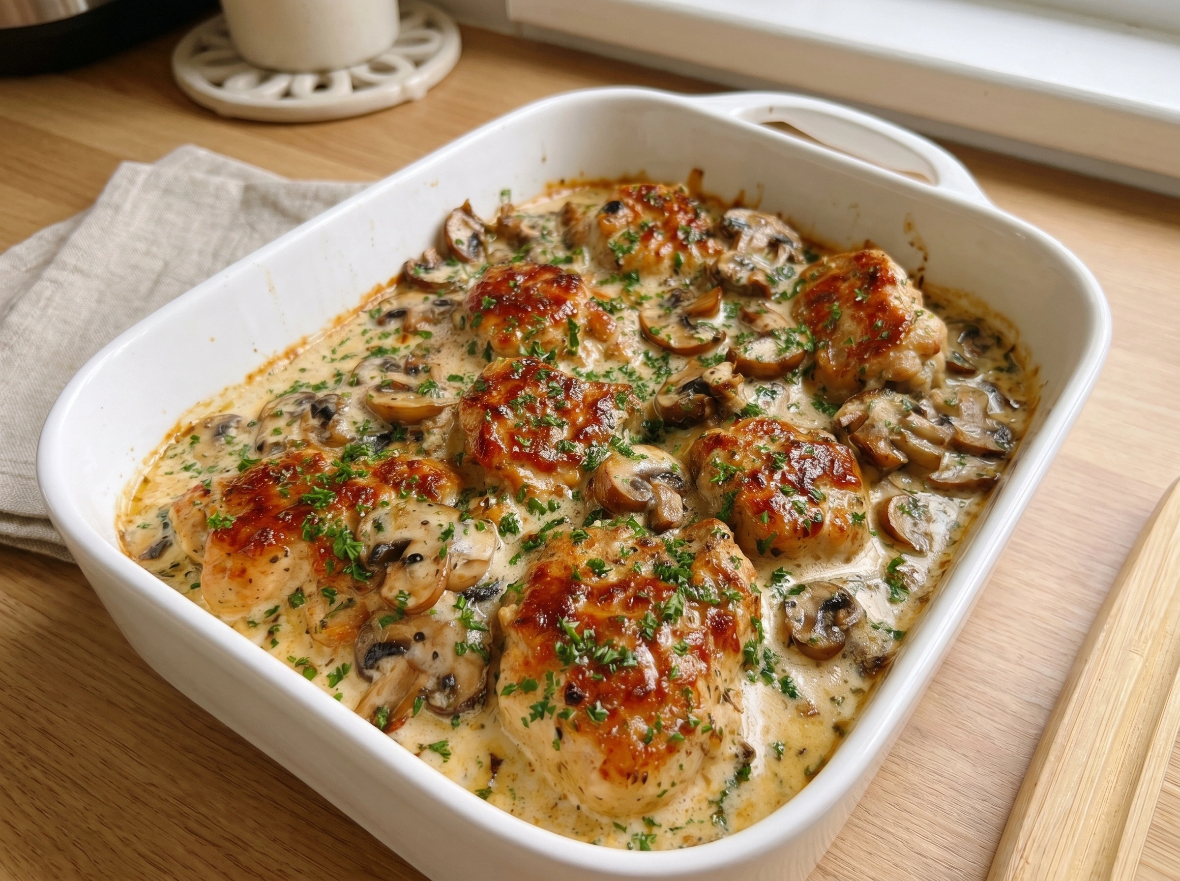 Creamy Garlic Mushroom Chicken Bake